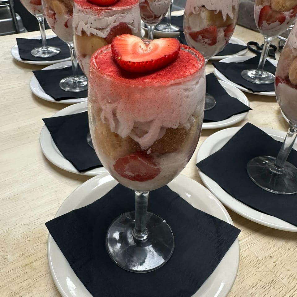 Strawberry desserts served in glasses