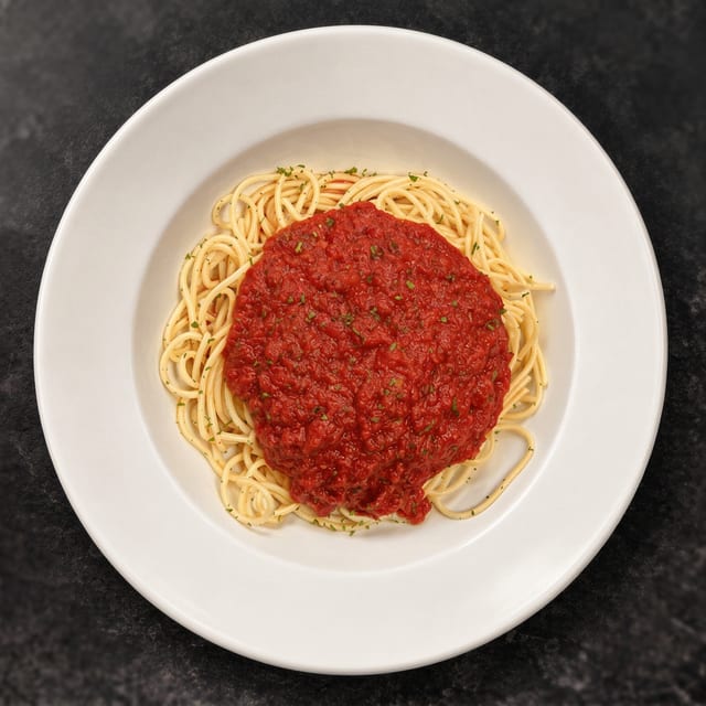 Light Spaghettini with Thick Red Sauce.