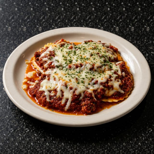 Baked Cheese Ravioli Bolognese.
